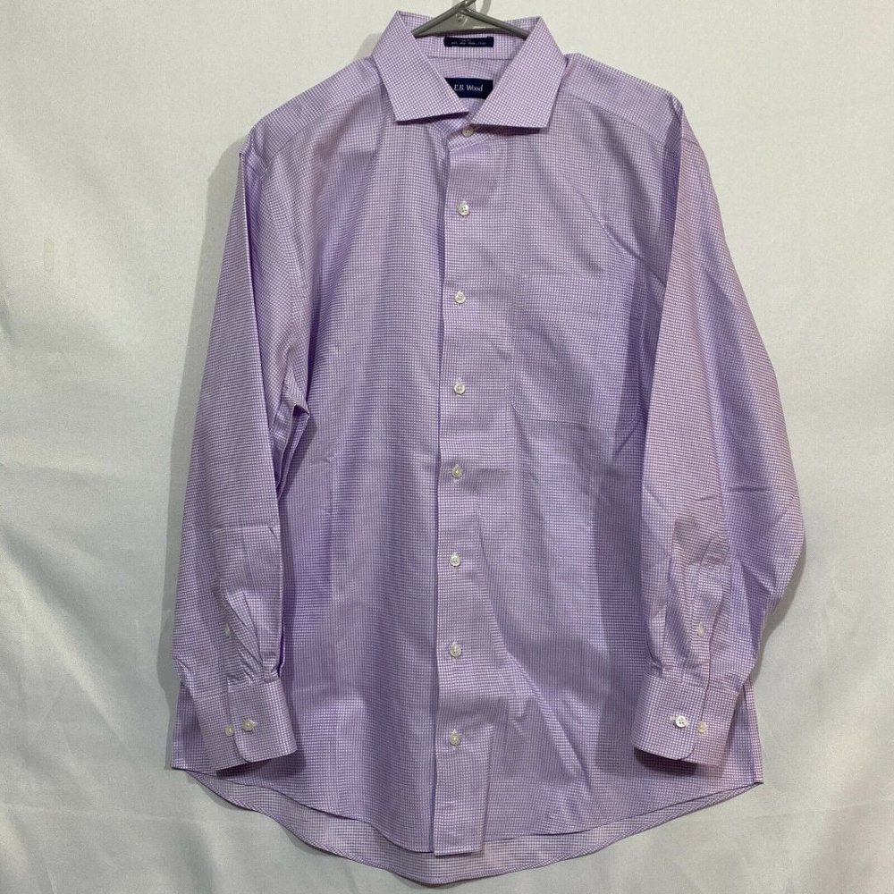 E.B. Wood Mens Purple Checks Long Sleeves Button Front Shirt Size 16 1/2 32-33